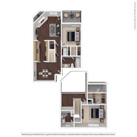 Floor plan for 2 beds, 2 baths, 1192 sqft